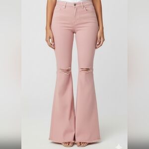 Vibrant Women's 10-12 Tall High Waisted Bell Bottoms Fitted Denim Jeans In Pink
